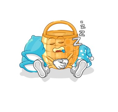 Sepet uyuyan karakter. karikatür maskotu vektosu