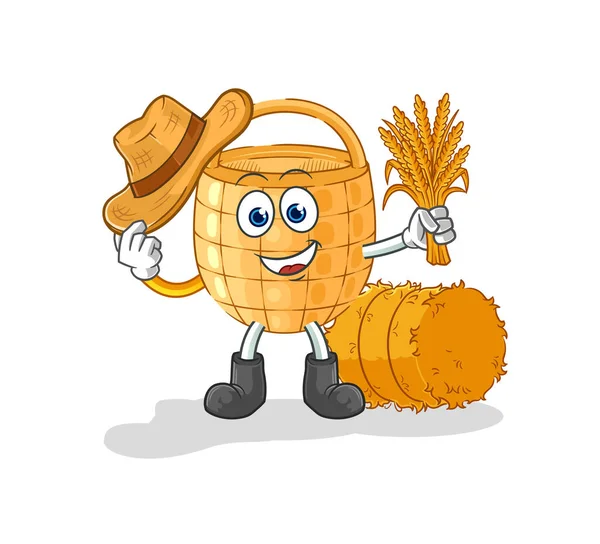 Basket Farmer Mascot Cartoon Vecto — Stock Vector