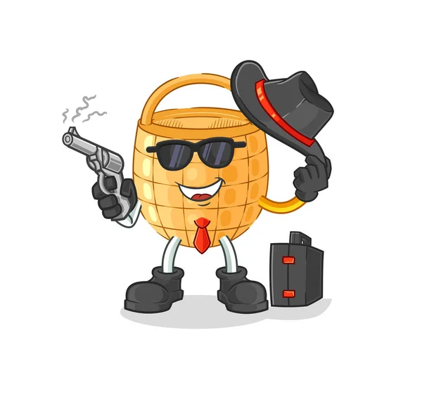 Basket Mafia Gun Character Cartoon Mascot Vecto — Stock Vector