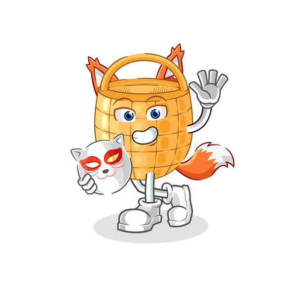 Basket Japanese Fox Character Cartoon Masco — Stock Vector
