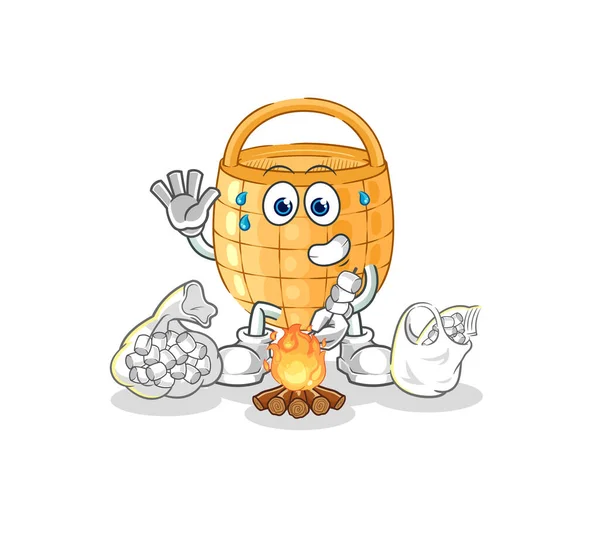 Basket Roasting Marshmallows Cartoon Mascot Vecto — Stock Vector
