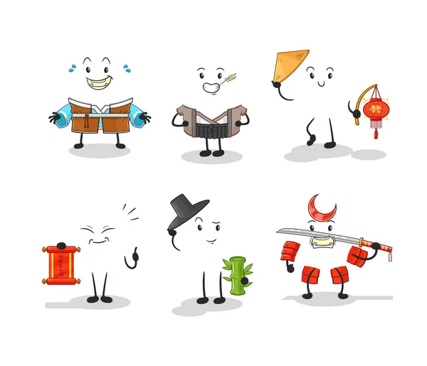 Basket Asian Culture Set Cartoon Mascot Vecto — Stock vektor