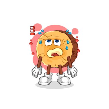 Yuvarlak kütük düşük batarya maskotu. çizgi film vektosu