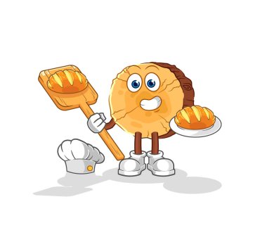 Ekmekli yuvarlak odun fırıncısı. karikatür maskotu vektosu