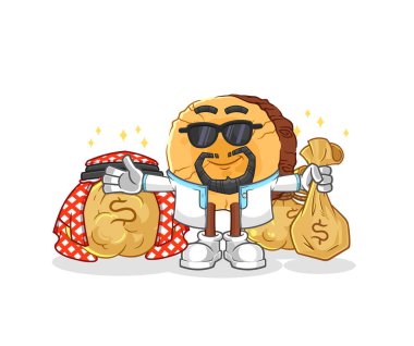 Yuvarlak kütük zengin Arap maskotu. çizgi film vektosu