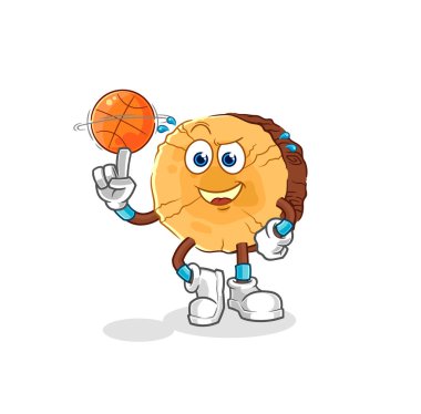 Yuvarlak kütük top maskotu oynuyor. çizgi film vektosu