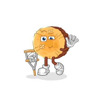 Topallayan sopayla hasta yuvarlak kütük. karikatür maskotu vektosu