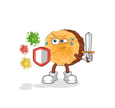 Virüs çizgi filmine karşı yuvarlak günlük. karikatür maskotu vektosu