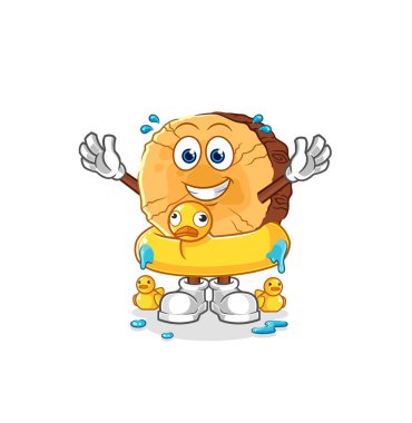 Ördek şamandıralı yuvarlak kütük. karikatür maskotu vektosu