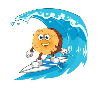 Yuvarlak günlük sörf karakteri. karikatür maskotu vektosu