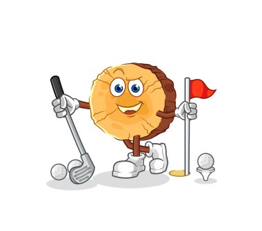 Golf oynayan yuvarlak kütük. karikatür
