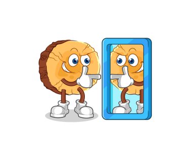 Yuvarlak günlük ayna karikatürüne bakıyor. karikatür maskotu vektosu