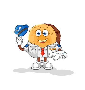 Yuvarlak seyir defteri pilot maskotu. çizgi film vektosu