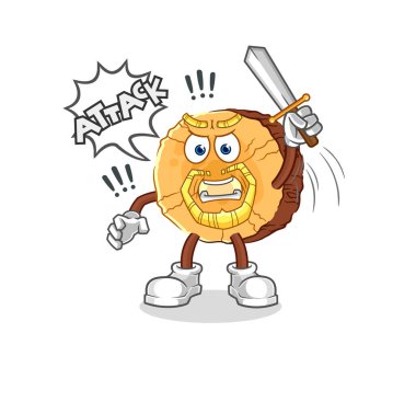 Yuvarlak kütük şövalyeleri kılıçla saldırır. karikatür maskotu vektosu