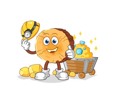 Altın karakterli yuvarlak bir madenci. karikatür maskotu vektosu