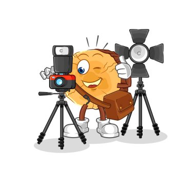Yuvarlak günlük fotoğrafçısı karakter. karikatür maskotu vektosu