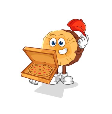 Yuvarlak günlük pizza teslimatçısı çocuk vektörü. karikatür