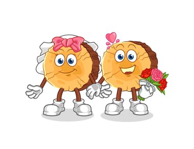 Yuvarlak günlük düğün çizgi filmi. karikatür maskotu vektosu