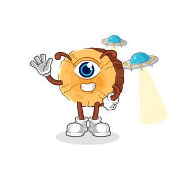 Yuvarlak günlük uzaylı çizgi film maskotu vekto