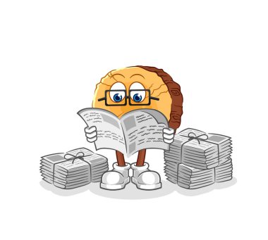 Yuvarlak günlük gazete karikatürü okur. karakter vektosu