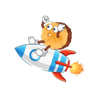 Yuvarlak günlük sürüş roket çizgi film maskotu vektosu