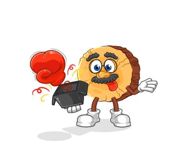 Kutudaki yuvarlak eşek şakası eldiveni. çizgi film maskotu