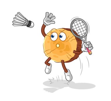 Badminton çizgi filmindeki yuvarlak kütük ezmesi. karikatür maskotu vektosu