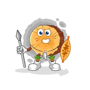 Yuvarlak loglu Afrikalı kabile savaşçı maskotu. çizgi film vektosu