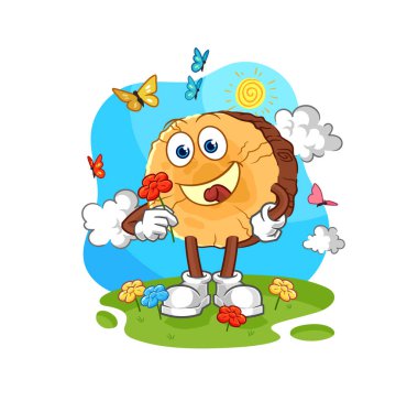 İlkbaharda yuvarlak kütük çiçek toplar. karakter vektosu