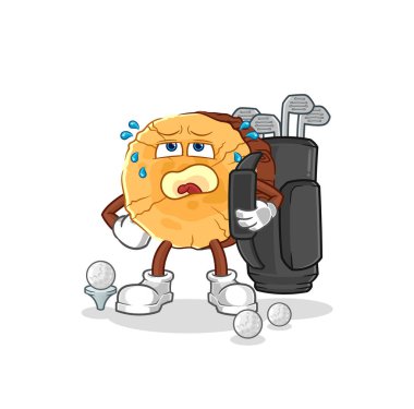 Golf ekipmanlı yuvarlak kütük. karikatür maskotu vektosu
