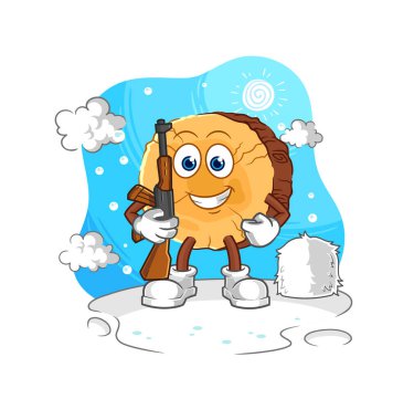 Kış mevsiminde yuvarlak günlük asker. karakter maskotu vekto