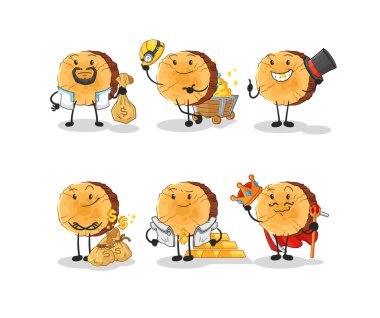 Yuvarlak günlük zengin grup karakteri. karikatür maskotu vektosu