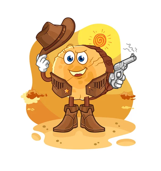 Vaquero Tronco Redondo Con Carácter Pistola Vecto — Vector de stock