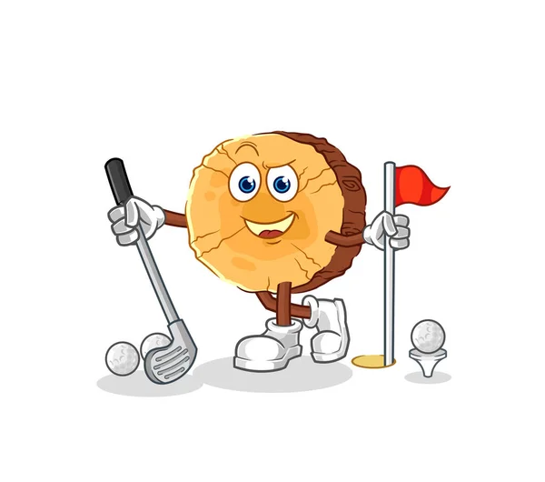 丸い丸太がゴルフベクトルを演奏してる 漫画のキャラクター — ストックベクタ