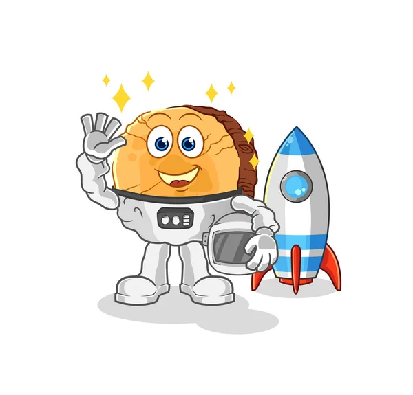 Log Astronaut Waving Character Cartoon Mascot Vecto — Stock Vector
