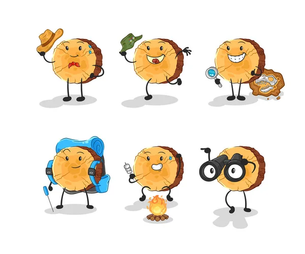 Log Adventure Group Character Cartoon Mascot Vecto — Stock Vector