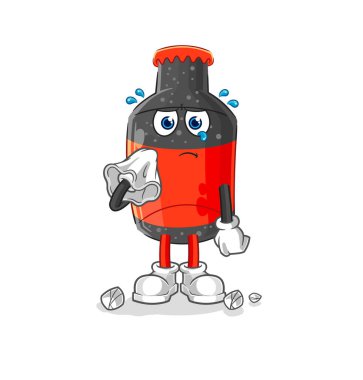 Kola peçeteyle ağlıyor. karikatür maskotu vektosu