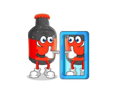 Kola aynadaki karikatüre bakıyor. karikatür maskotu vektosu