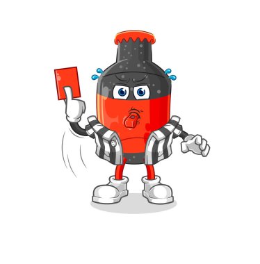 Kırmızı kart resimli kola hakemi. karakter vektosu