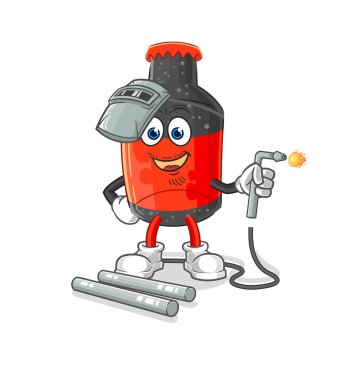 Kola kaynakçısı maskotu. çizgi film vektosu