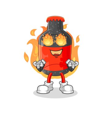Ateşli maskotun üzerindeki kola. çizgi film vektosu