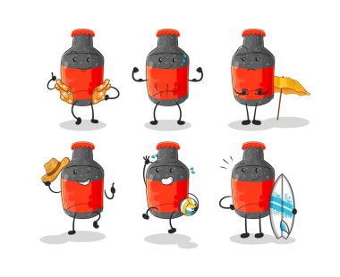 Kola plajı tatil seti karakteri. karikatür maskotu vektosu