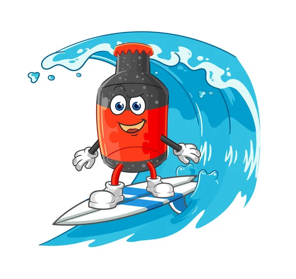 Personaje Surfing Cola Mascota Dibujos Animados Vecto — Archivo Imágenes Vectoriales