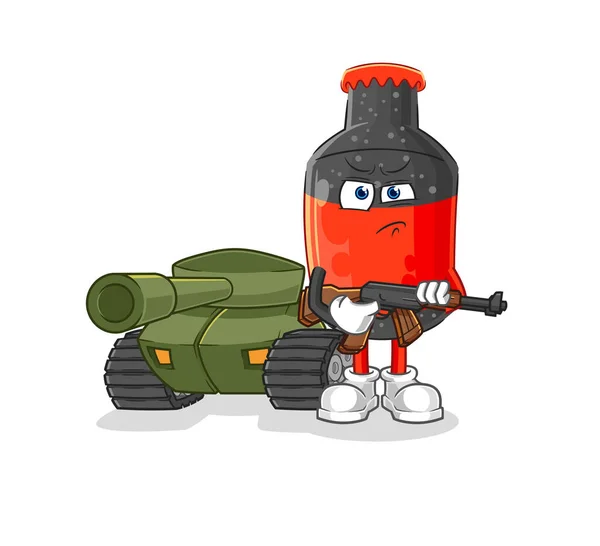 Soldado Cola Con Carácter Tanque Mascota Dibujos Animados Vecto — Vector de stock