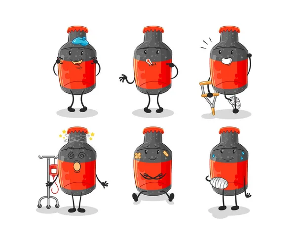 Personnage Groupe Malade Cola Mascotte Vecto Dessin Animé — Image vectorielle