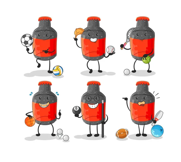 Cola Sport Set Character Cartoon Mascot Vecto — Stock Vector