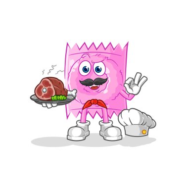 the condom chef with meat mascot. cartoon vecto