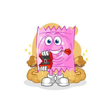 the condom propose with ring. cartoon mascot vecto