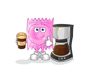 the condom drinking coffee illustration. character vecto