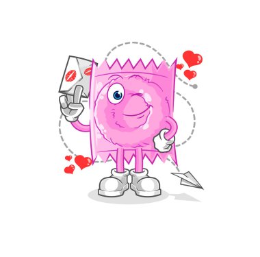 the condom hold love letter illustration. character vecto
